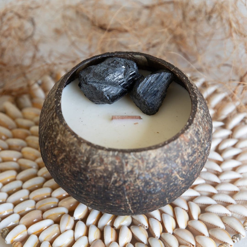 Black Tourmaline Crystal Coconut Candle (Protection)