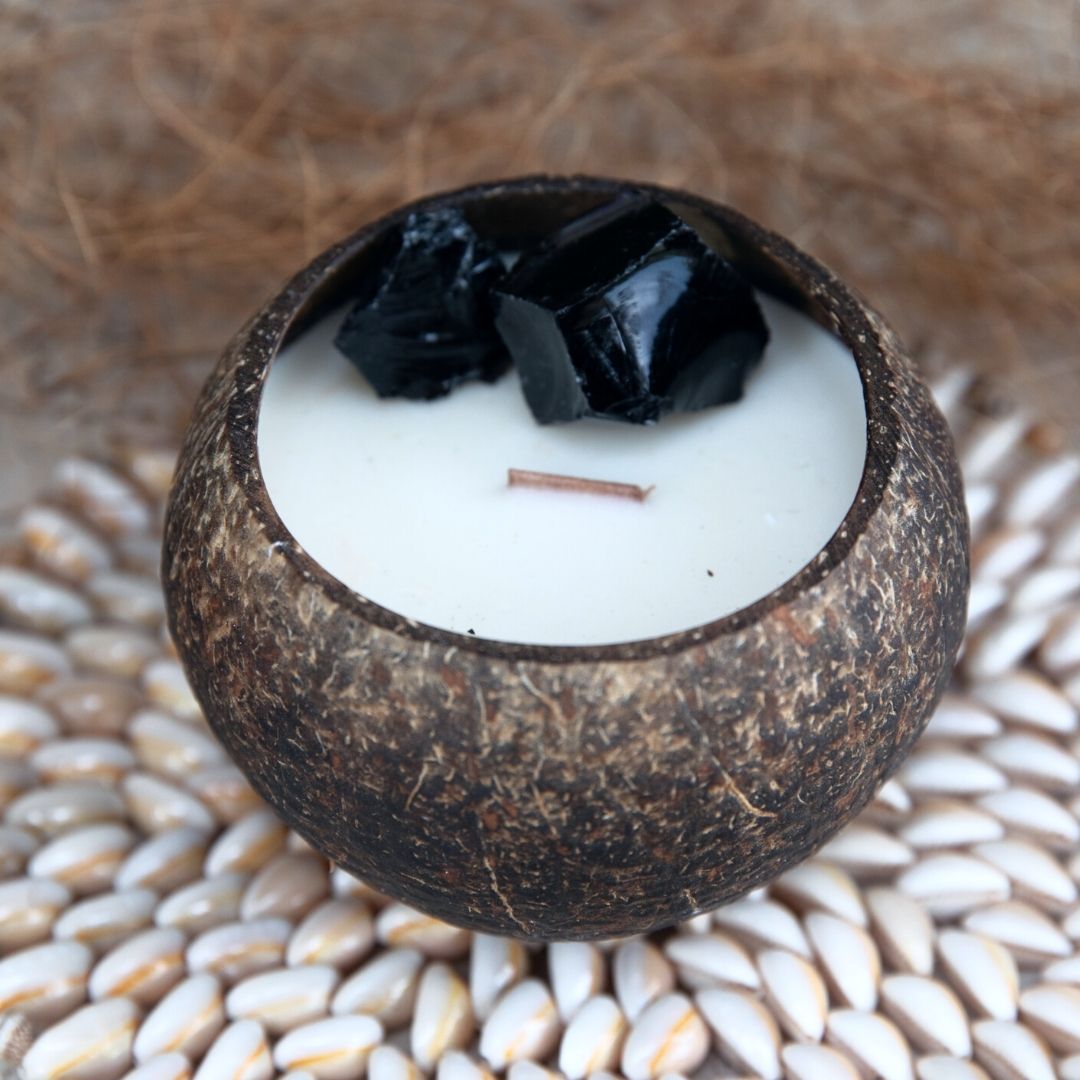 Black obsidian crystal coconut candle