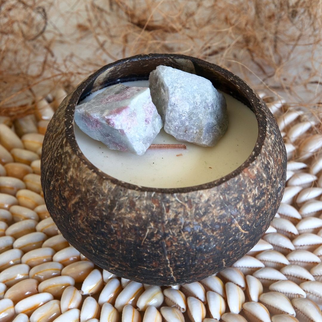 Pink Tourmaline Crystal Coconut Candle (Emotional Balance)