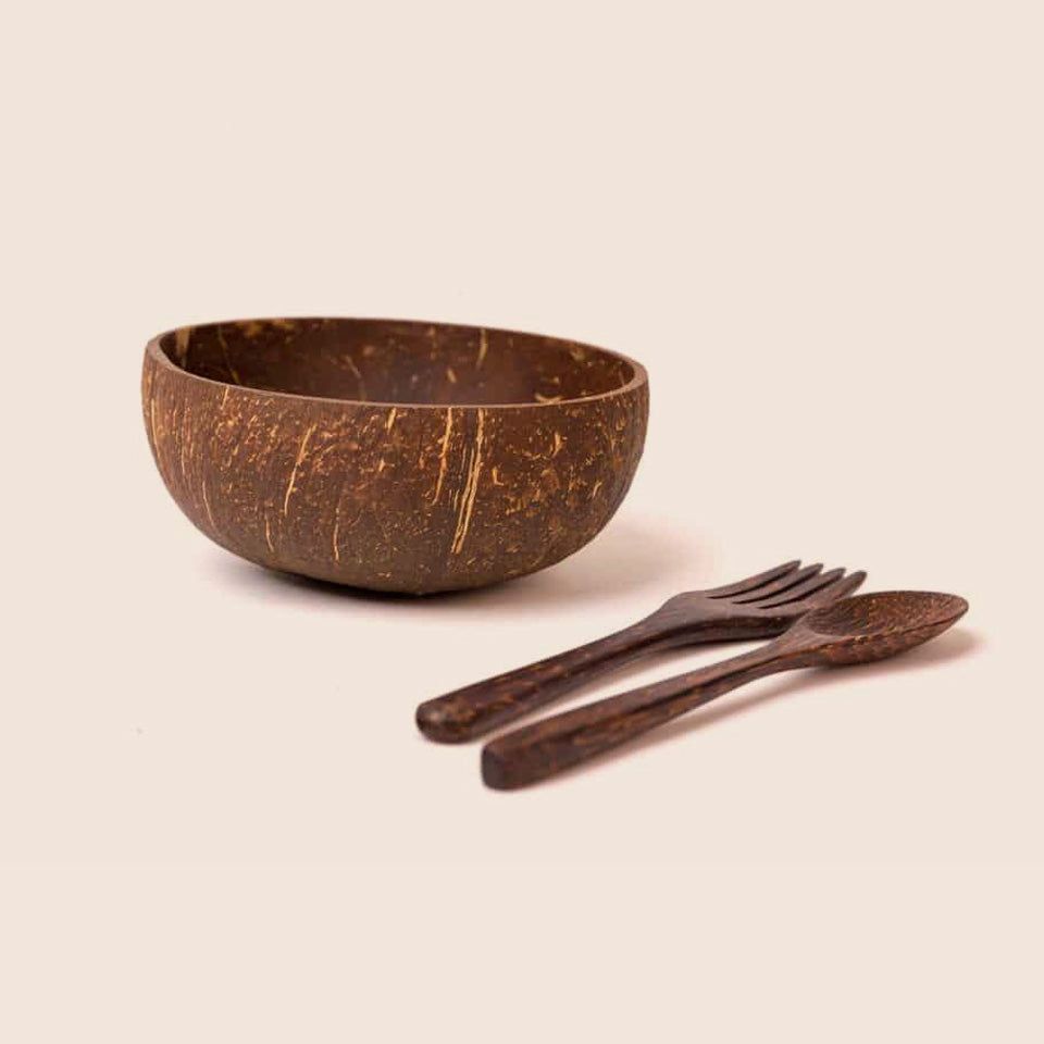 Natural Bowl + Spoon & Fork Set