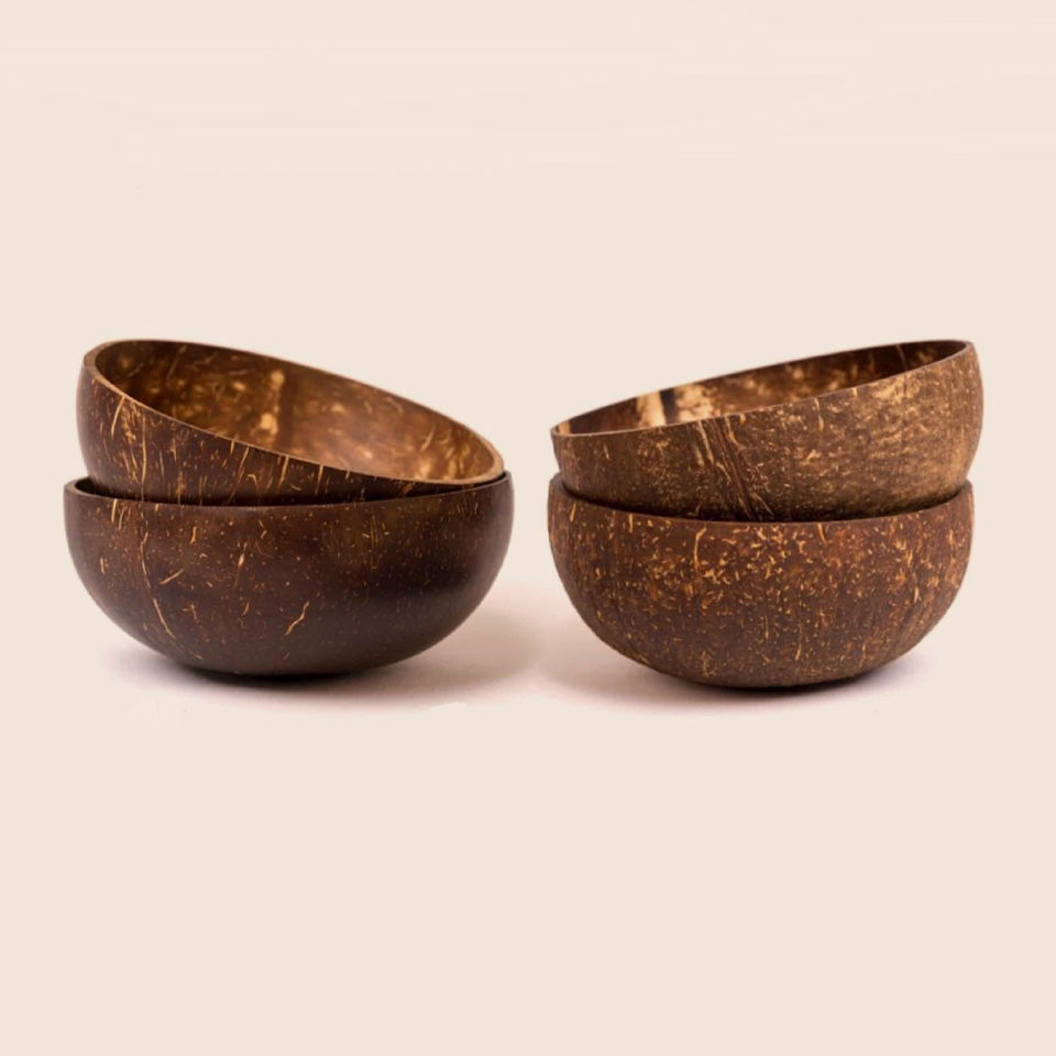 Coconut Shell Bowls Combo Set of 4 (2 Original, 2 Natural)