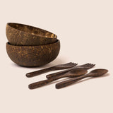 Natural Coconut Bowls + 2 Spoon + 2 Fork set