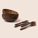 Original Coconut Bowls + 2 Spoon + 2 Fork set